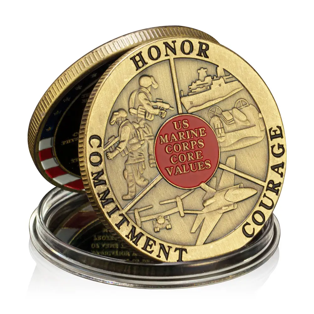 Chúng tôi biển Corps giá trị cốt lõi lưu niệm Honor Coin cam kết can đảm đồng xu sưu tầm Đồng mạ đồng kỷ niệm đồng xu