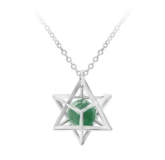 Regalo JOYA ciondolo Merkaba collana con pendenti scavati a stella a otto punte stella geometria 3D con perline di pietra naturale