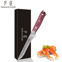 Couteau à filet de poisson de cuisine ultra-affûté de 6 pouces, couteau japonais en acier Damas à 67 couches pour couper la viande, avec manche en G-10 rouge