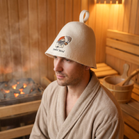 Chapeau de sauna réutilisable en feutre de laine 100% naturelle haute densité, doux, imprimé dessin animé, protection intégrale des oreilles, anti-brûlure, style russe