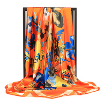 Pañuelo de Seda con Mosaico Naranja Vibrante Étnico, Pareo Cuadrado Grande para Playa y Pañuelo para el Cabello para Mujer, Chal de Moda para Vacaciones de Verano