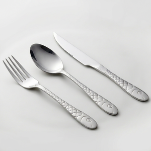 Ensemble de couverts modernes en acier inoxydable avec motif poisson, finition miroir haute brillance, compatible lave-vaisselle, pour mariage et repas - Product Image 1