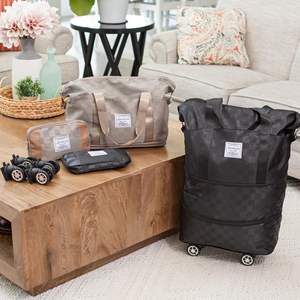 Grand <span class=keywords><strong>sac</strong></span> <span class=keywords><strong>de</strong></span> sport pliable et imperméable pour femmes personnalisé <span class=keywords><strong>sac</strong></span> <span class=keywords><strong>de</strong></span> voyage extensible pour le fitness le week-end à roulettes bagage à roulettes - Product Image 4