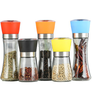 Bouteille de mouture manuelle en <span class=keywords><strong>verre</strong></span> pour sel et poivre, 180 ml, 200 ml, en acier inoxydable 304, pour cuisine et usage domestique, vente en gros - Product Image 1
