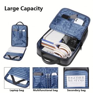 Nuevo Diseño de Maletín de Cuero Genuino para Oficina, con Cierre, Puerto USB, Impermeable, Mochila para Portátil, Diseño Escolar - Product Image 3
