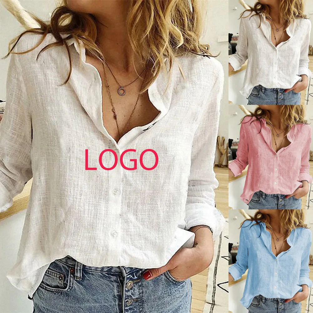 Custom Quality Womens Summer Blouses Tops Blank Women's T-shirts Korean Linen Blouse Elegant Plus Size Ladies' Blouses