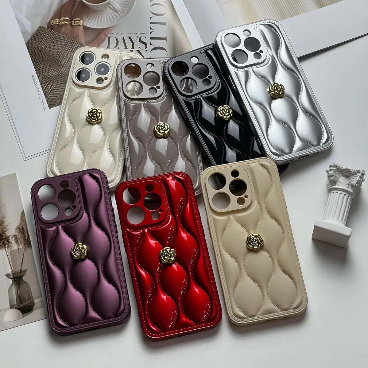 น่ารักผู้หญิงคลื่นรูปแบบCamelliaเคสโทรศัพท์สําหรับIphone 11 12 13 14 15 Pro Maxโทรศัพท์มือถือ