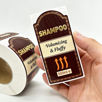Étiquettes personnalisées pour bouteilles de shampoing, rouleaux imperméables, autocollants cosmétiques finition brillante pour bouteilles, marque de premier plan PT