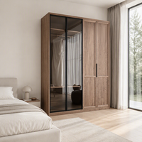 Armoire autoportante en bois massif avec miroir, design mid-century, grande capacité de rangement, meuble pour chambre à coucher et salles à manger