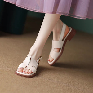 Sandalias Romanas Casuales de Tacón Bajo Marrón de Alta Calidad al por Mayor de Fábrica, Zapatos de Tacón de Cuero para Mujer - Product Image 2