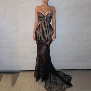 Сексуальное черное кружевное платье-Русалка без бретелек, вечернее платье-макси, корсет для выпускного вечера, вечернее платье, дышащее 2025 знаменитостей - Product Image 1