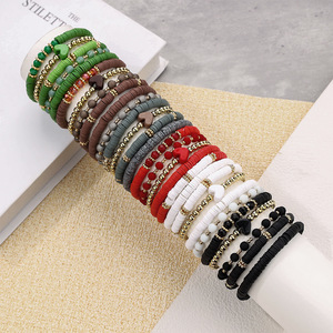 Pulseras elásticas con cuentas de arcilla polimérica dorada apilable para mujer, conjunto de joyas de acero inoxidable para aniversario <span class=keywords><strong>y</strong></span> <span class=keywords><strong>amistad</strong></span> - Product Image 3
