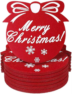 Dessous de verre ronds en feutre rouge imprimés personnalisés pour décoration de Noël Napperons de table Tampons - Product Image 6
