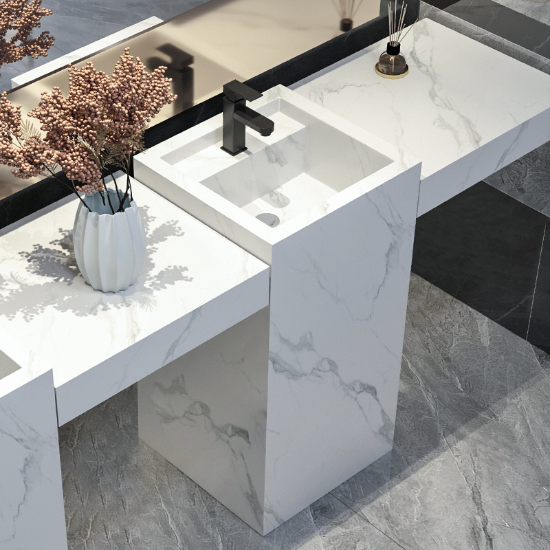 Лидер продаж 2022, белая мраморная раковина для ванной комнаты, Искусственная Твердая Поверхность, напольная плита, раковина на подставке с шкафчиком