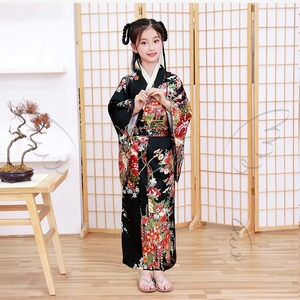 Kimono japonais <span class=keywords><strong>traditionnel</strong></span> à manches longues, cosplay, anime, haori, yukata, robe en satin de soie, <span class=keywords><strong>tenue</strong></span> pour enfants, filles, deux pièces - Product Image 3