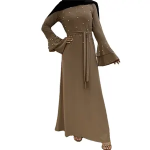 Factory Price Europe dubai abaya and the United States fashion multi-layer horn sleeve fashion nail beads muslim dress
