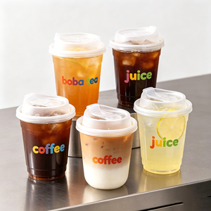 Gobelets jetables en PP transparents pour café chaud/froid, lait, thé, jus, bubble tea, avec couvercles et pailles, 500 ml, personnalisables avec logo, vente en gros - Product Image 1