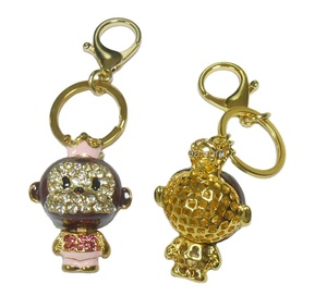 Mạ vàng hợp kim kẽm phim hoạt hình khỉ KEYCHAIN-Rhinestone-Studded vương miện quyến rũ với màu hồng và màu xanh điểm nhấn - Product Image 3