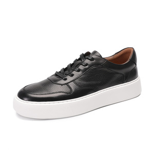 Men's <b>Leather</b> Casual <b>Sneakers</b> with Layered Sole, Plain Oxford Shoes, Thick Bottom, Retro <b>Leather</b> Shoes - Product Image 5