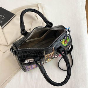 กระเป๋าโท้ทลำลองสไตล์เรโทรลายการ์ตูนเรขาคณิตสำหรับผู้หญิง พร้อมสายสะพายไหล่และซิป ผลิตจากโพลีเอสเตอร์และ PU พกพาสะดวก - Product Image 2