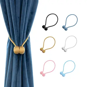 Casa gancho titular gravata traseira poliéster, cortina de seda magnética multi cores forma de bola magnética cortinas tiebacks