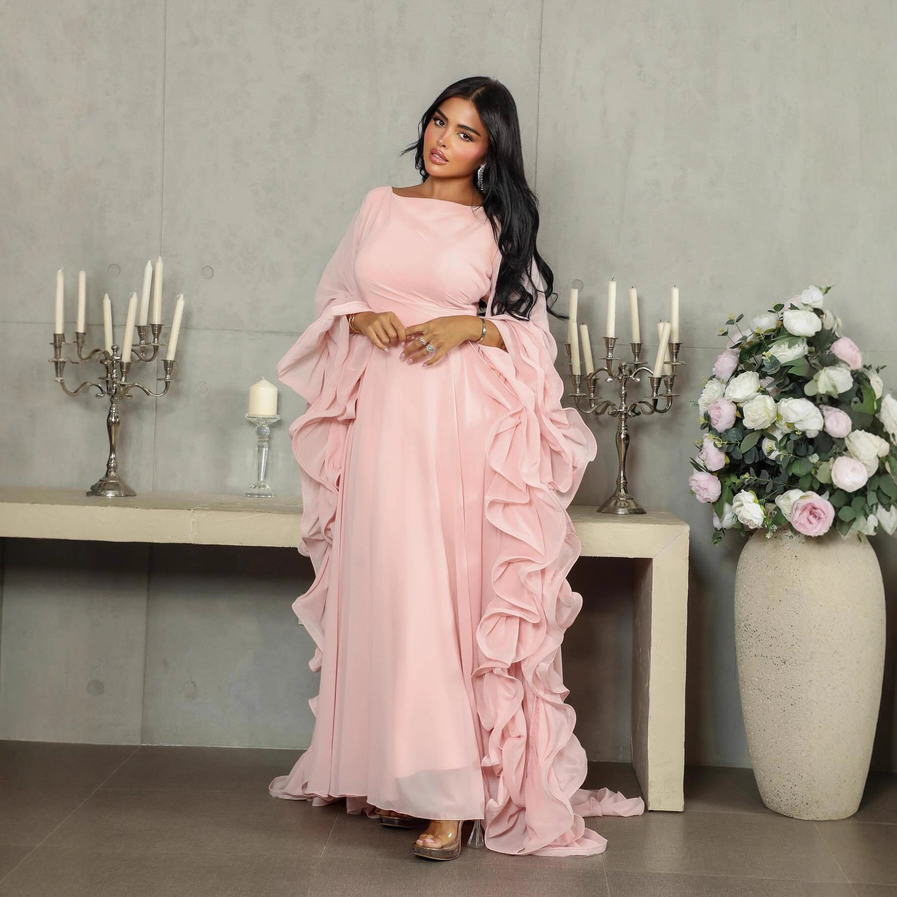Buy In Bulk Long Sleeve Pink Wedding Dress Lace Appliques & Sash Included |  Alibaba.com