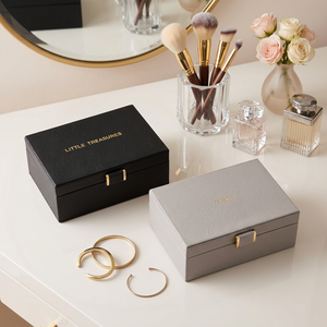 AK Brass Rectangular Leather & Mdf Jewellery <b>box</b> in Black & <b>Grey</b> Color Set of 2 Large Capacity For Weeding Gifting - Product Image 2