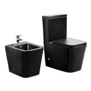 आधुनिक वर्ग आकार मैट काले रंग दो टुकड़ा शौचालय wc बीड़ी पानी कोठरी वॉशडाउन इंडोरो बाथरूम शौचालय सेट
