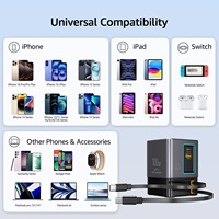Birden fazla cihaz için 100W GaN şarj istasyonu geri çekilebilir tip-c kablo USB C güç şeridi PD 3.0 kablosuz şarj gücü Combo