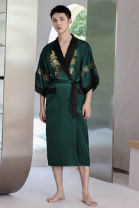 Ecowalson Peignoir Kimono Robe de Chambre Vêtement de Maison Grande Taille <span class=keywords><strong>Homme</strong></span> Broderie Dragon Chinois Robe de Nuit <span class=keywords><strong>Homme</strong></span> Vêtement de Nuit Ample - Product Image 6