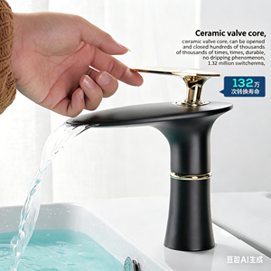 <span class=keywords><strong>Robinet</strong></span> Mitigeur de Lavabo Monocommande Moderne en Laiton Chromé à Poser, Bec Cascade, Cartouche Céramique, Installation 1 Trou - Product Image 4
