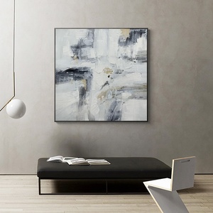 100% phòng khách vẽ tay trang trí màu đen và trắng hiện đại vải kích thước lớn lá vàng nghệ thuật sơn dầu trừu tượng - Product Image 4