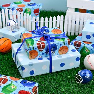 Blue Sports Themed Wrapping <b>Paper</b> <b>Roll</b> Ball Game Design Gift <b>Wrap</b> For Birthday Baby Shower Gender Reveal Party - Product Image 5