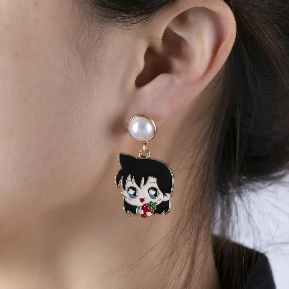 2023 fashion jewelry women earrings custom soft hard enamel 18k gold anime pearl earring studs