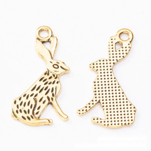 Sitzender Hase Anhänger Langohriger Gefleckter Hase Zinklegierung Anhänger Antik Silber Bronze Goldton für Osterkorb-Etiketten - Product Image 2