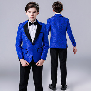 6-16y màu xanh Jacquard cộng với kích thước Boutique hoa chàng trai tuxido phù hợp với Mens blazer trẻ em bên quần áo máy chủ Đàn Piano Performance - Product Image 2