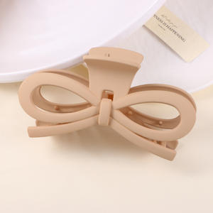 Pince à cheveux géométrique en plastique couleur unie simple avec nœud papillon pour femme, grande taille - Product Image 5