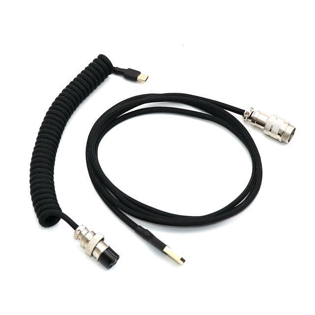 High Quality Single Sleeved GX12 Aviator Mini Micro Sprial Coiled Type-C USB Cable for Mechanical Keyboard