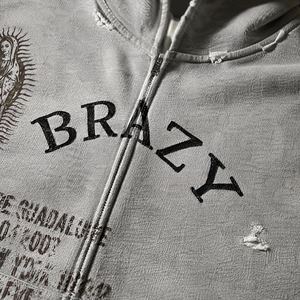Sweat-shirt surdimensionné épais à capuche avec logo personnalisé OEM, manches contrastantes, empiècements aux coudes, impression graphique et fermeture éclair intégrale pour marque - Product Image 5