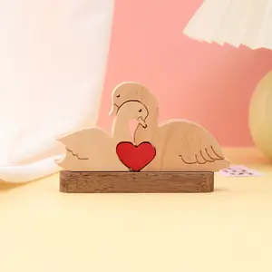 New Valentine's Day Cartoon Swan Lovers Wood Crafts Decoration Wooden Boxes Wall Signs In Love Embrace Wholesale Spots Available