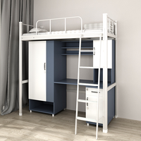 Lit superposé combiné avec bureau, structure métallique, design double étage pour étudiants universitaires, chambre moderne, usage commercial