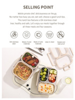 Boîte à bento en acier inoxydable Aohea, 2 compartiments, récipient pour le déjeuner, contrôle des portions, design personnalisé, vente en gros avec couvercle, utilisation en restaurant