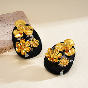 Vintage Flower Stud Earrings Gold Plated Acrylic <b>Resin</b> Women's Party Jewelry - Product Image 4