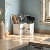 Porte-ustensiles de cuisine extra large avec 3 compartiments, support d'ustensiles d'angle pour comptoir, organisateur d'ustensiles en bois