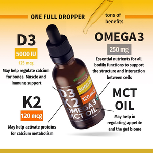 Puissant 4 en 1 Oméga <span class=keywords><strong>3</strong></span> MCT Huile 125 Mcg 5000IU Vitamine K2 D3 Liquide Oral pour les <span class=keywords><strong>Muscles</strong></span> Osseux Cardiaques Adultes - Product Image 3