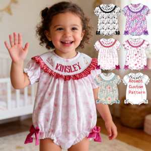 Tutina Estiva per Neonati Yihui, Fatta a Mano, Casual, con Ricamo Smock e Design Personalizzato Disponibile per Bambini - Product Image 1