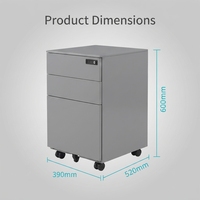 Armoire de bureau mobile en métal à 3 tiroirs, sécurisée, avec serrure numérique, en acier fin, pour le rangement de dossiers, écologique