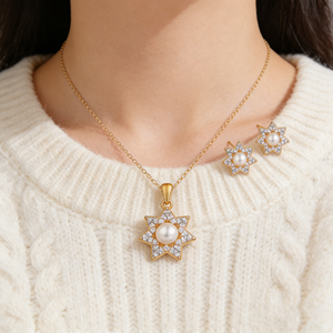 Ensemble de bijoux en laiton plaqué or 18 carats avec zircon AAA et perle étoile, style unique, vente en gros, bijoux Hengdian - Product Image 3