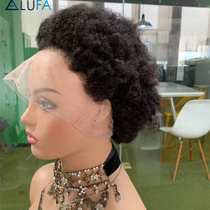 CF82 nero stretto Afro crespo arricciato parrucca piena di pizzo capelli umani indiani per pazienti con Alopecia Pre stile pelle sottile per treccia - Product Image 1