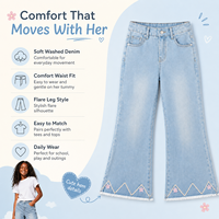 Jeans en denim brodés pour filles, taille élastique, doux, extensibles et respirants, pantalons décontractés pour enfants, vente en gros, OEM personnalisé, faible MOQ